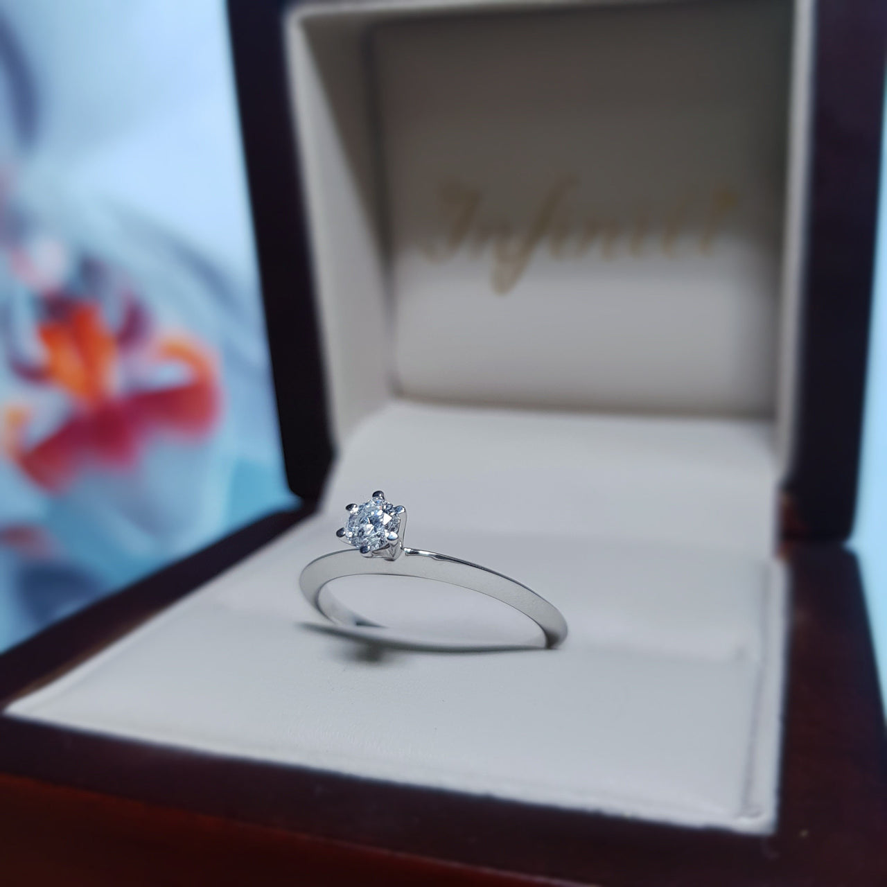 Anillo Solitario Oro Blanco 14k Diamante de 15 Puntos - Infiniti Joyas