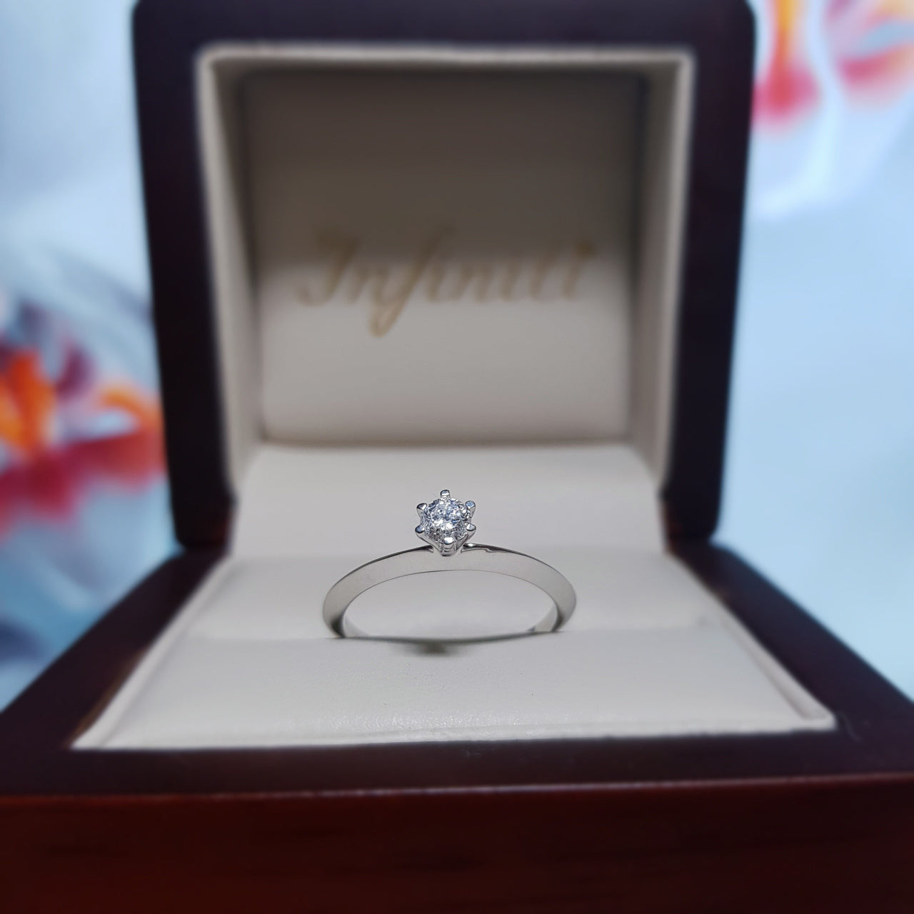 Anillo Solitario Oro Blanco 14k Diamante de 15 Puntos - Infiniti Joyas