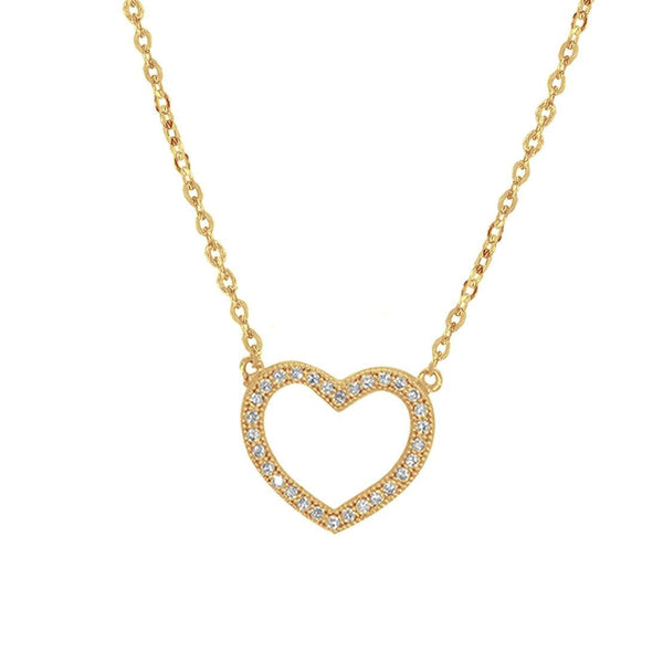 Gargantilla Oro 14k, Corazón con Zirconias, Largo 45 cm, Oro 14k - Infiniti Joyas