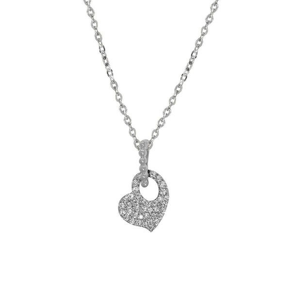 Gargantilla Oro Blanco 14k, Corazón con Zirconias, Largo 45 cm - Infiniti Joyas