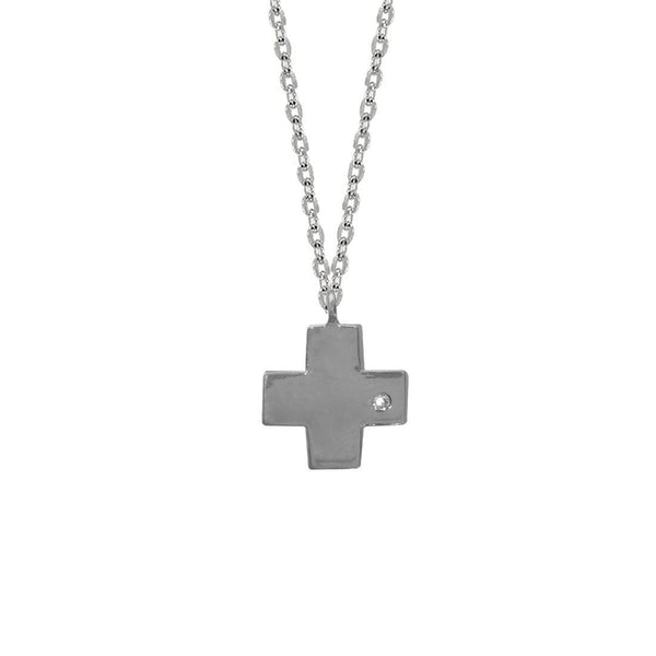 Gargantilla Oro Blanco 14k, Cruz 1x1 cm con Zirconia de 1 mm, 45 cm Largo - Infiniti Joyas
