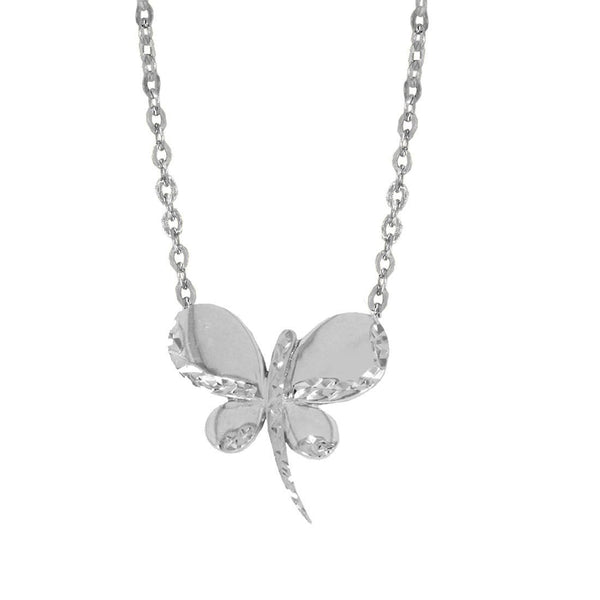 Gargantilla Oro Blanco 10k, con Dije Mariposa de 43 cm Largo - Infiniti Joyas