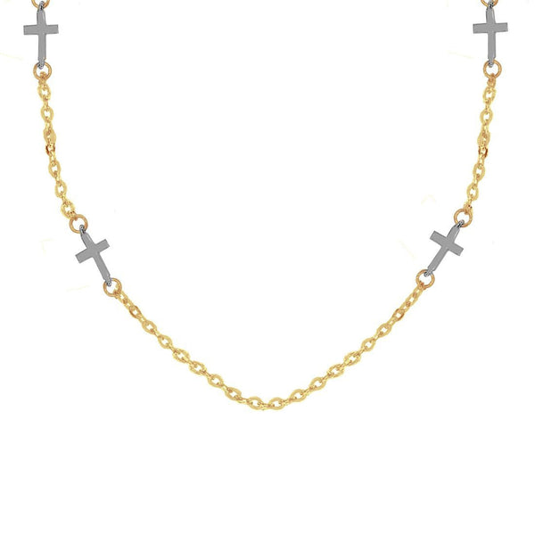 Gargantilla Oro 10k, con Dijes de Cruces Lisa Oro Blanco, 45 cm Largo - Infiniti Joyas