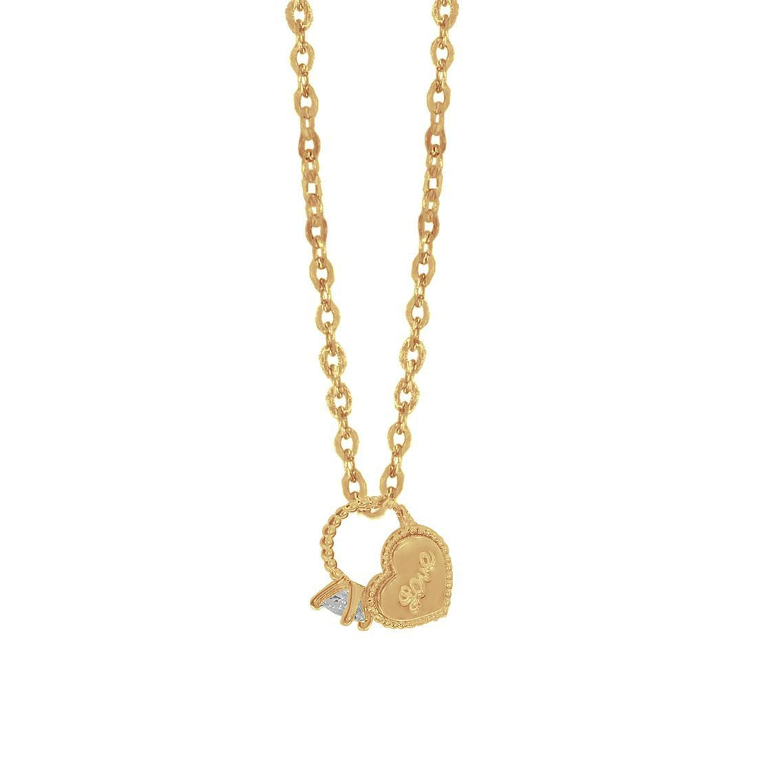 Gargantilla Oro 10k, Corazón y Anillo con Zirconia, 45 cm Largo - Infiniti Joyas