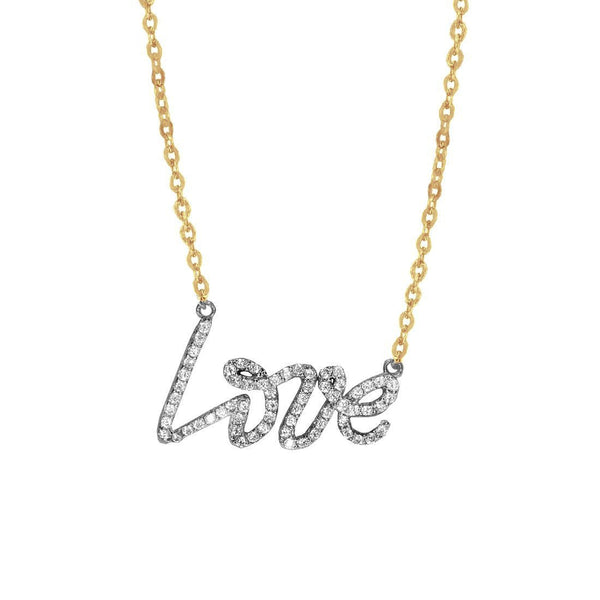 Gargantilla Oro 10k, con Dije LOVE con Zirconias, 45 cm Largo - Infiniti Joyas