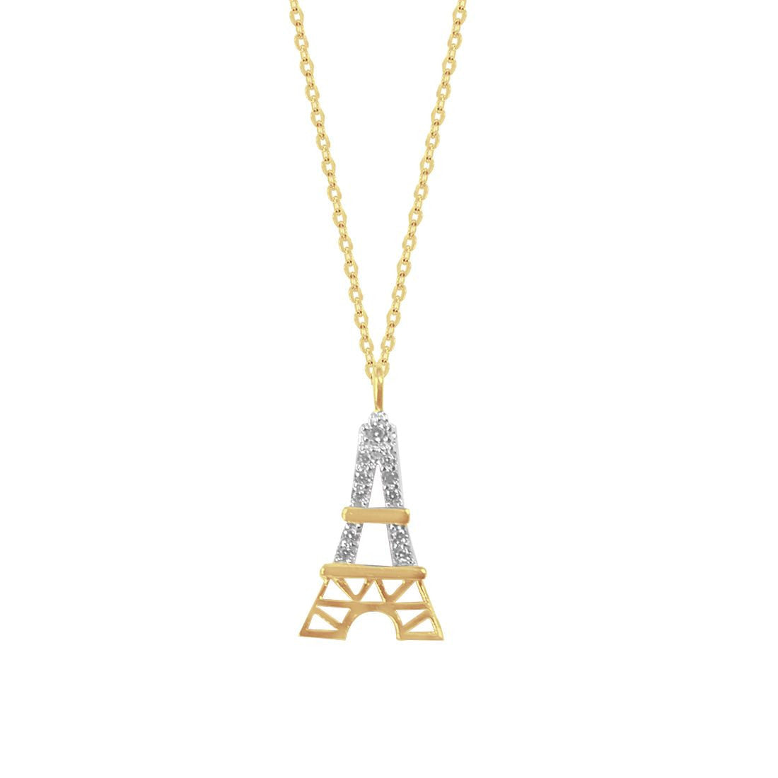 Gargantilla Oro 10k, con Dije Torre Eiffel con Zirconias, 45 cm Largo - Infiniti Joyas