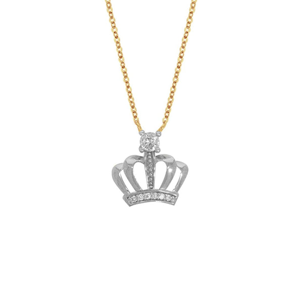 Gargantilla Oro Combinado 10k, Dije Corona y Zirconias, 45 cm Largo - Infiniti Joyas
