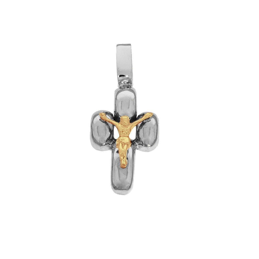 Cruz Oro Blanco con Cristo Amarillo - Oro 10k - Infiniti Joyas