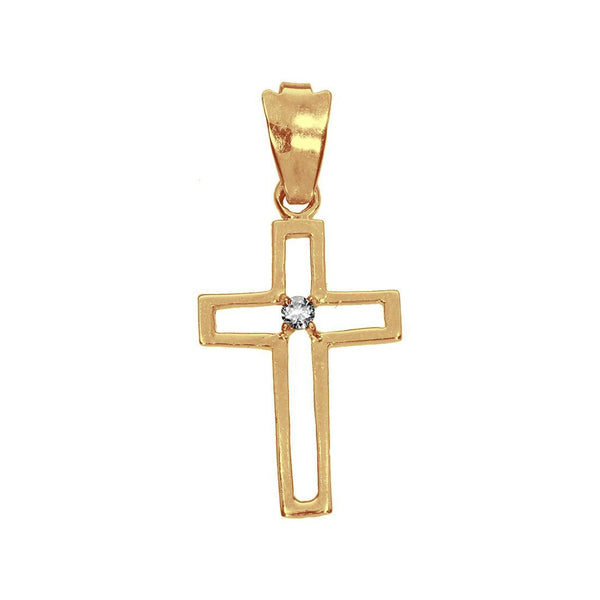 Dije Oro 10k, Cruz Calada con Zirconia, 3.2 cm alto, Largo 1.5 cm, Oro 10k - Infiniti Joyas