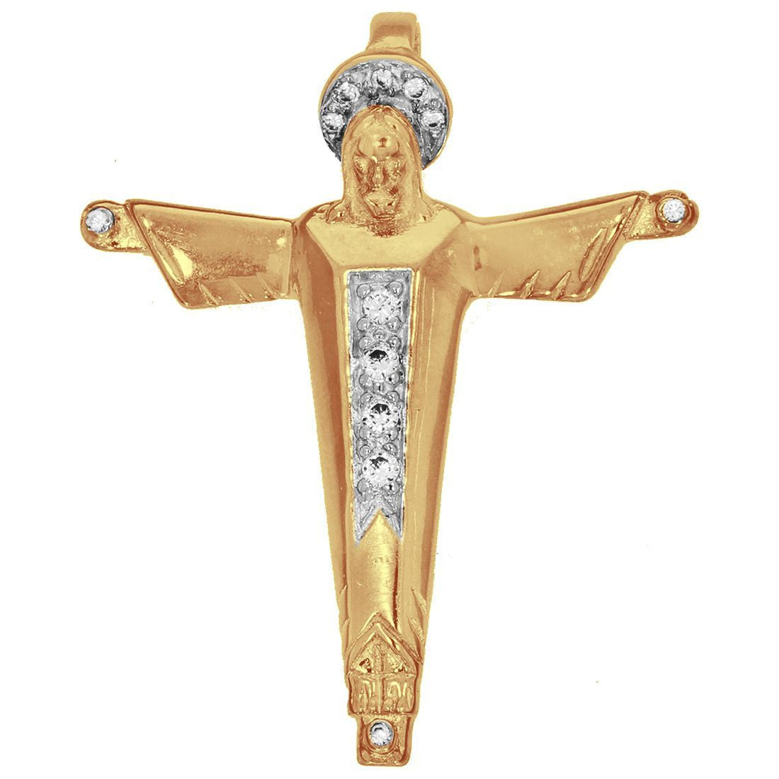 Dije Oro 10k, Cristo de la Montaña con Zirconias, 4 cm de alto, Largo 3.3 cm, Oro 10k - Infiniti Joyas