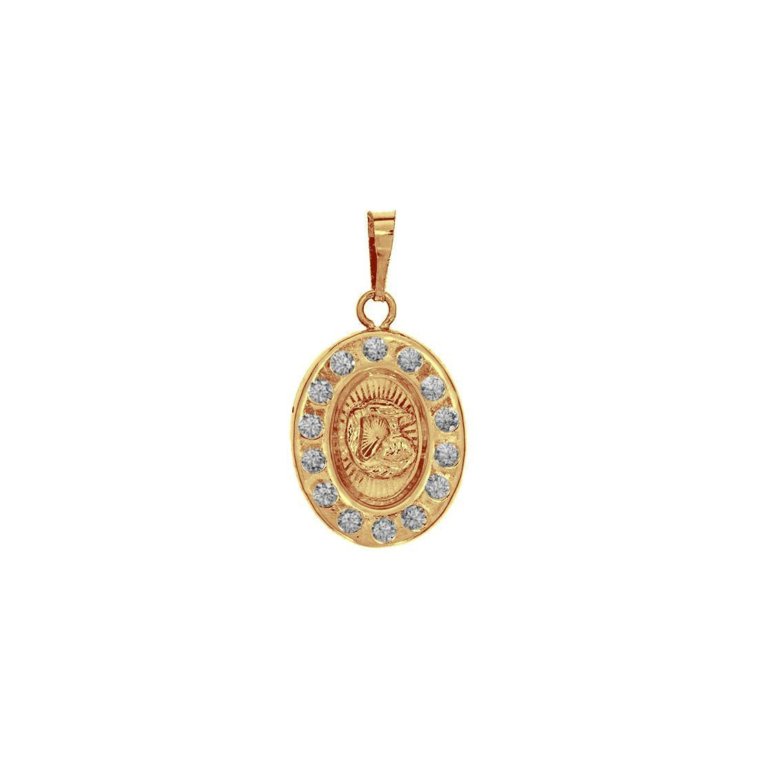 Medalla Oval Bautizo con Zirconias, 2 cm alto, Largo 1cm, Oro 10k - Infiniti Joyas
