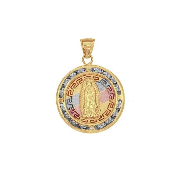 Dije Oro 10k, Virgen de Guadalupe con Zirconias, 2.4 cm alto, Largo 1.7 cm, Oro Florentino 10k - Infiniti Joyas