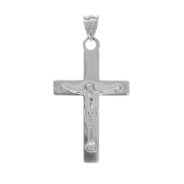 Dije Oro Blanco 10k, Cruz con Cristo, 3.3 cm de alto, Largo 1.7 cm, Oro 10k - Infiniti Joyas
