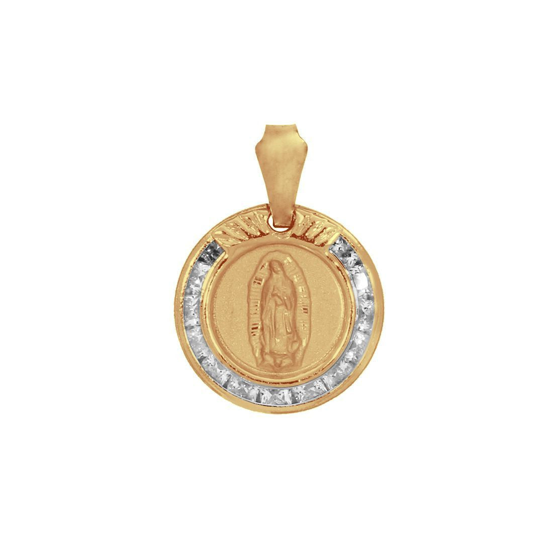 Medalla Virgen Guadalupe Oro 10k, con Zirconias, 2.0 cm alto, Largo 1.4 cm, Oro 10k - Infiniti Joyas