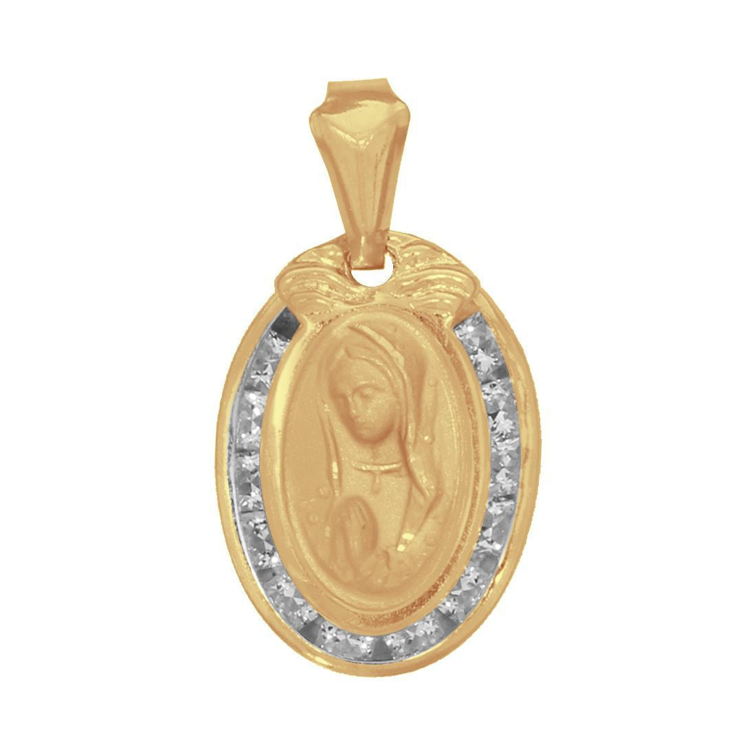 Medalla Oval Virgen Guadalupe Busto Oro 10k, con Zirconias, 2.3 cm alto, Largo 1.2 cm, Oro 10k - Infiniti Joyas
