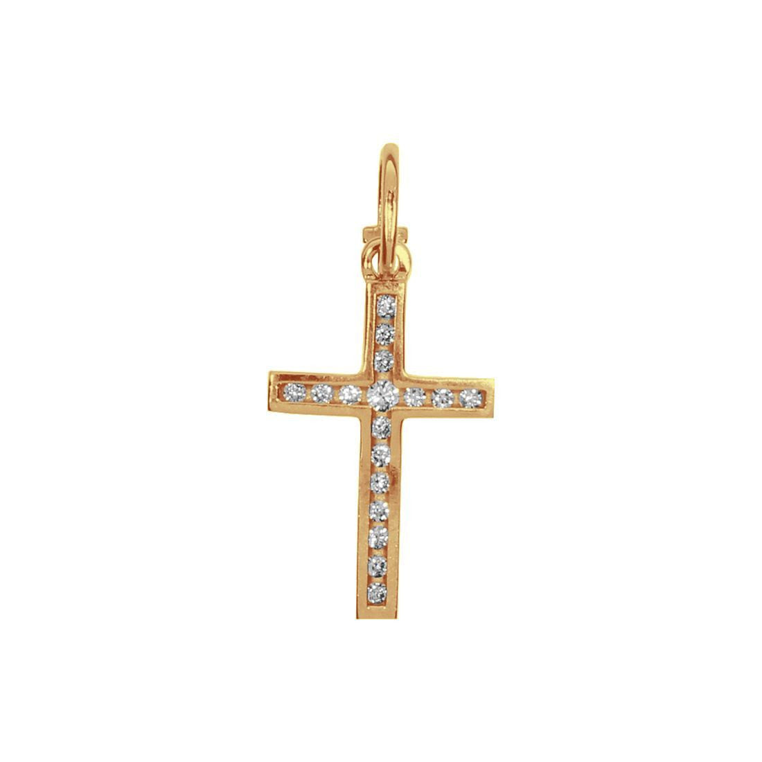 Dije Cruz Oro 10k, con Zirconias, 2.5 cm alto Largo 1.2 cm, Oro 10k - Infiniti Joyas