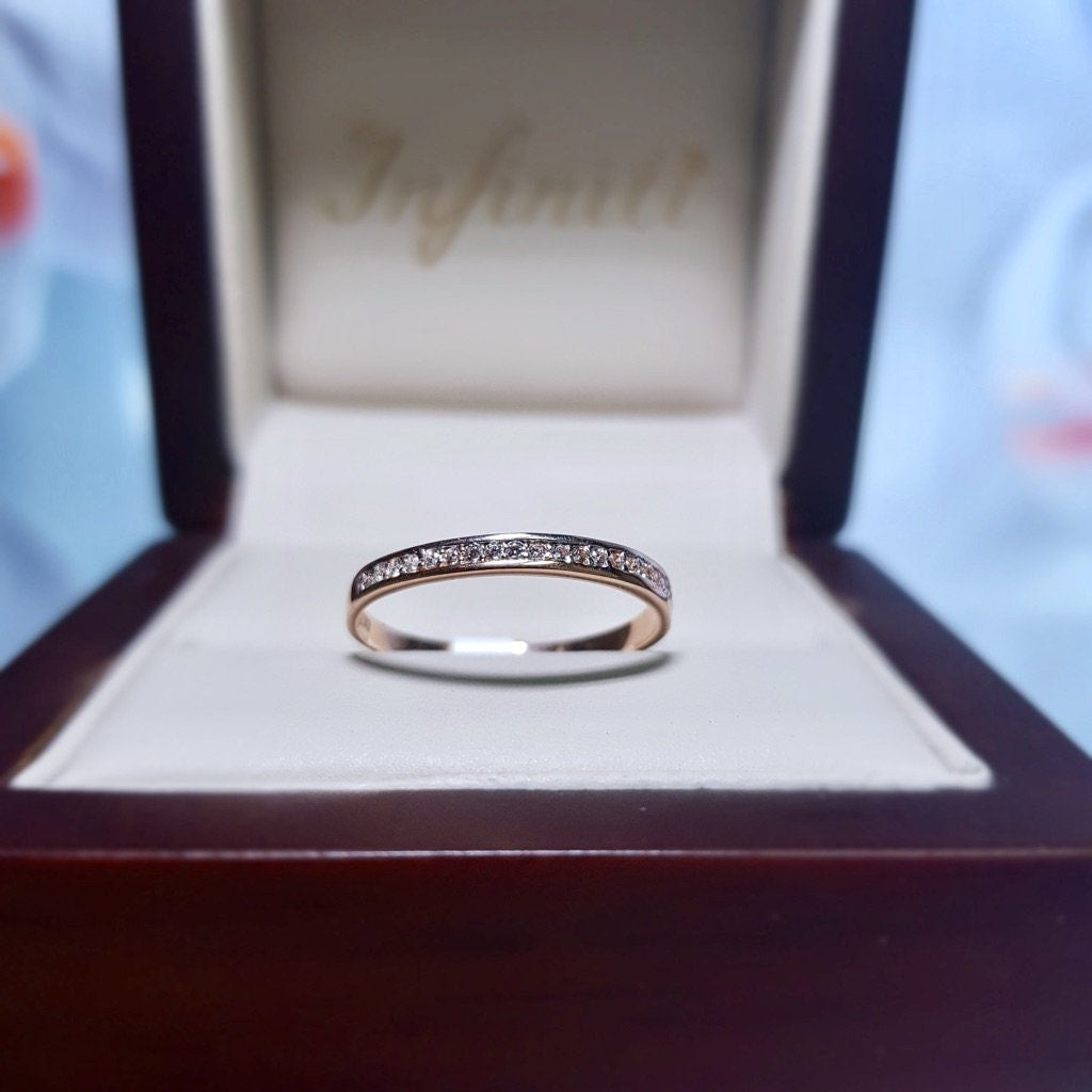 Churumbela Oro Rosa 10k, Estilo Canal Zirconias 1 mm - Infiniti Joyas