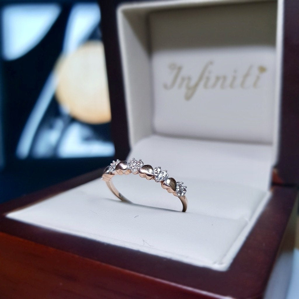 Churumbela Oro Rosa 10k, Corazones con Zirconias 1 mm - Infiniti Joyas